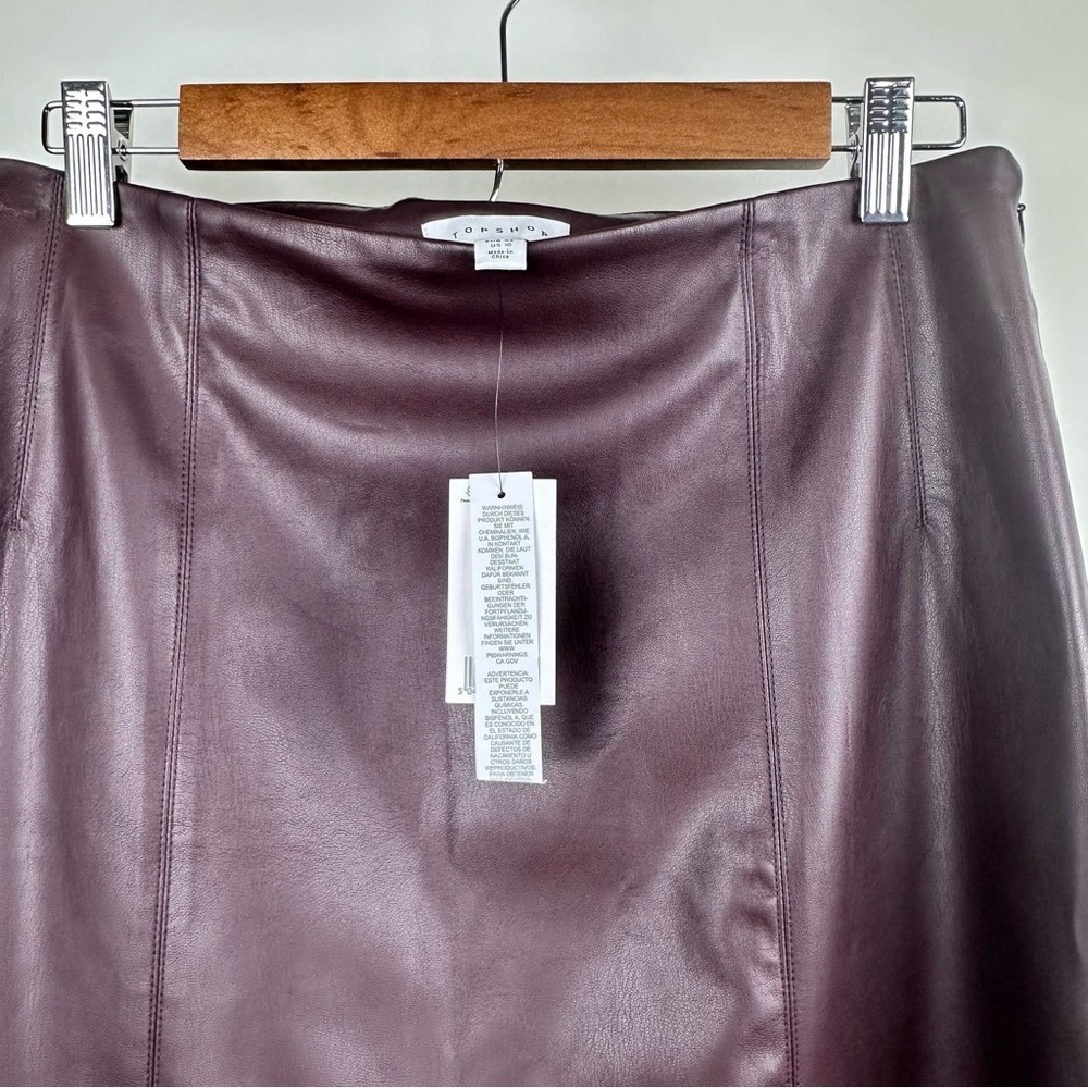 Topshop Faux Leather Mini Skirt Oxblood Slit Y2K Trendy - Picture 10 of 14